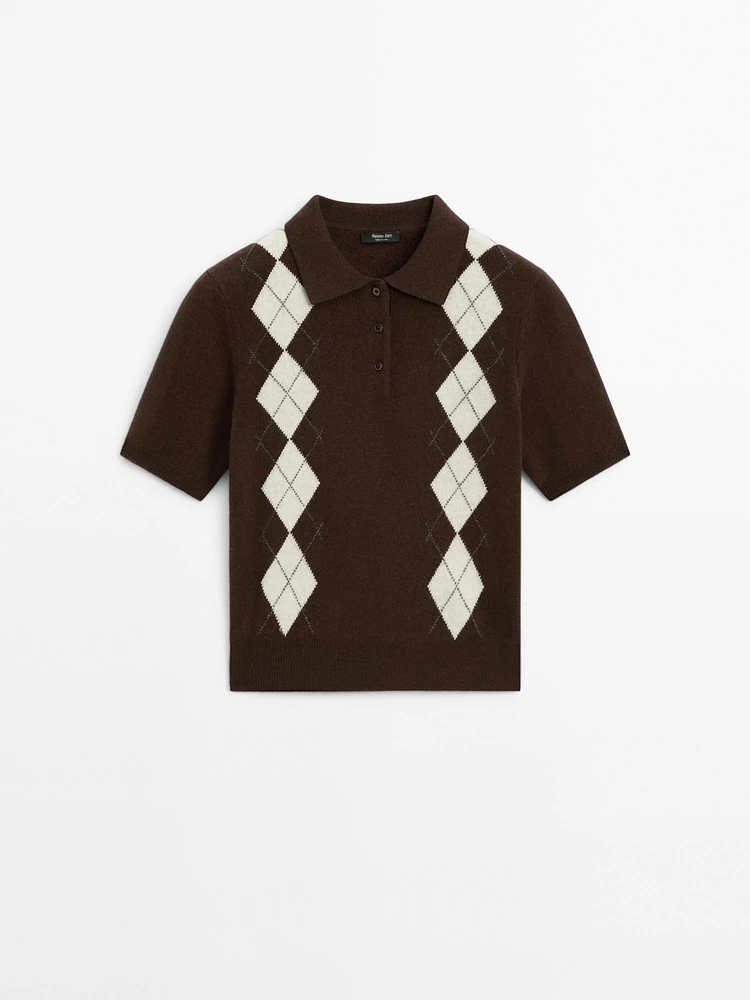 Short sleeve diamond knit polo shirt