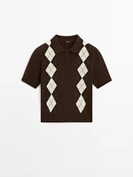 Short sleeve diamond knit polo shirt