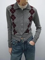 Short diamond polo collar cardigan