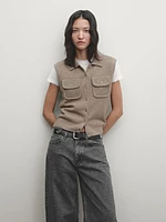 Cropped knit vest with pockets