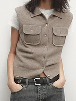 Cropped knit vest with pockets