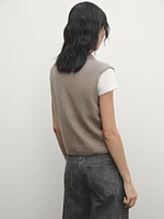 Cropped knit vest with pockets