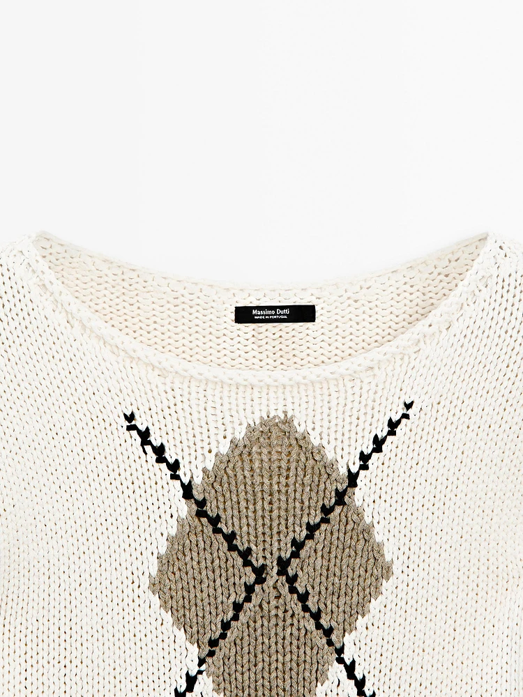 Pull en maille à losanges coton mélangé