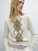 Cotton blend argyle knit sweater