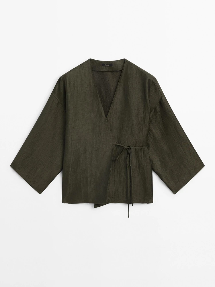 Flowing linen blend kimono