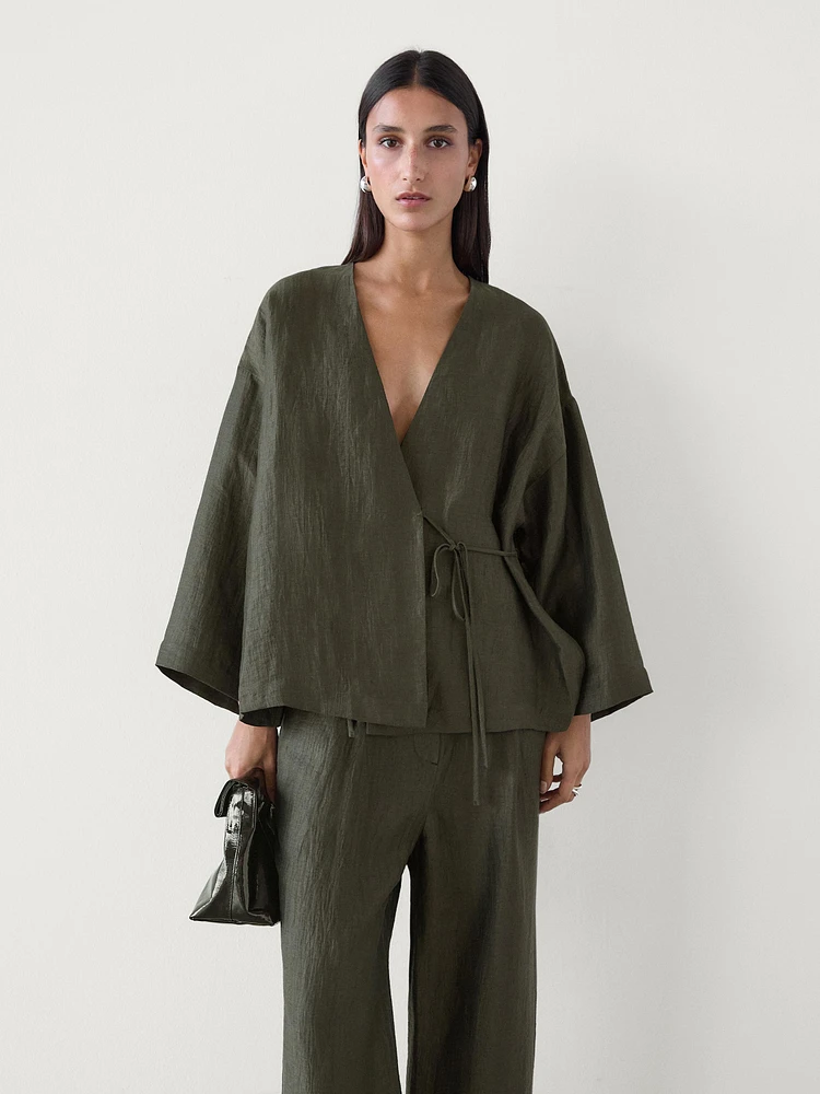 Flowing linen blend kimono