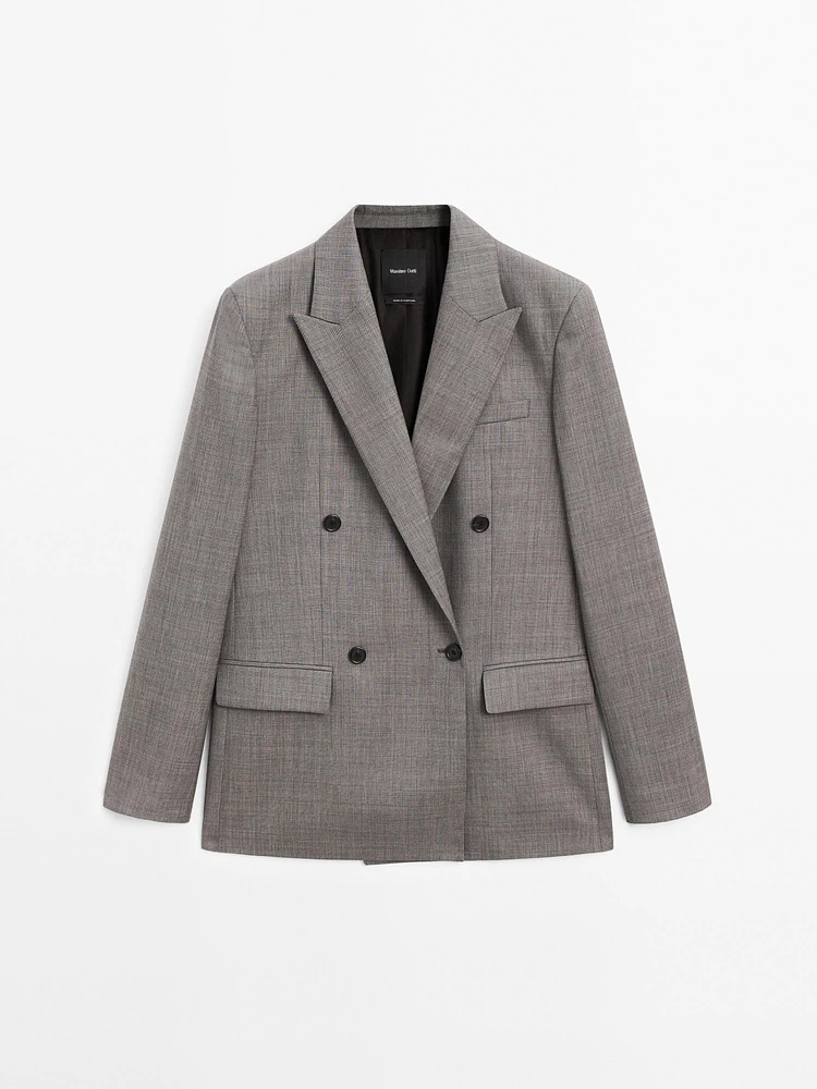 Blazer croisé mélange de laine chiné