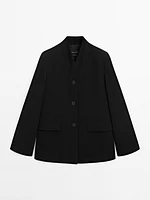 Crepe blazer with stand collar