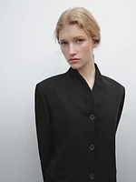 Crepe blazer with stand collar