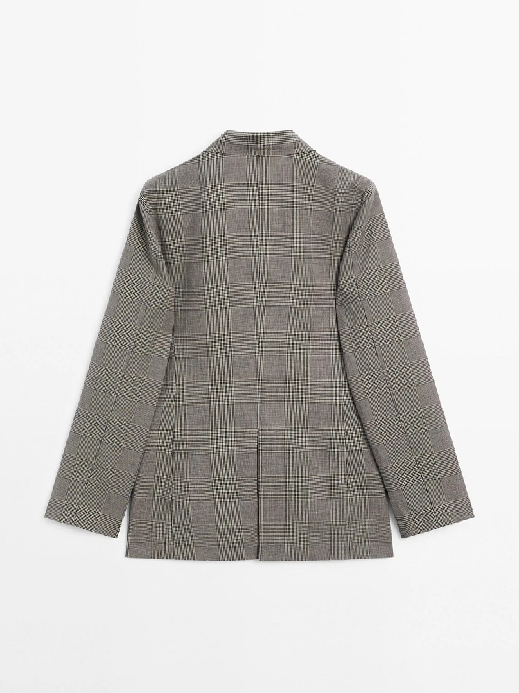 Blazer à carreaux en coton et lin mélangés