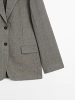 Cotton and linen blend check blazer