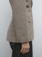 Cotton and linen blend check blazer