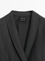 Lightweight double-breasted wool blend blazer