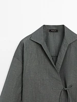 Short collared wool blend overshirt