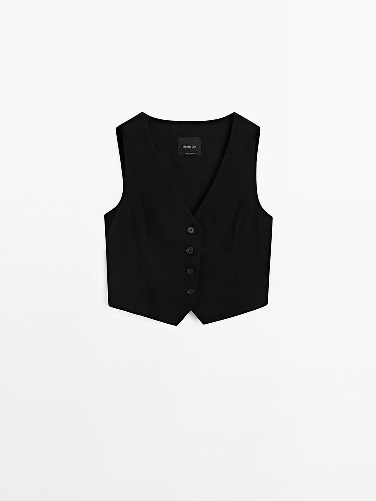 Cropped V-neckline waistcoat