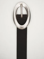 Nubuck leather belt with oval buckle