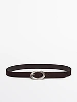 Nubuck leather belt with oval buckle