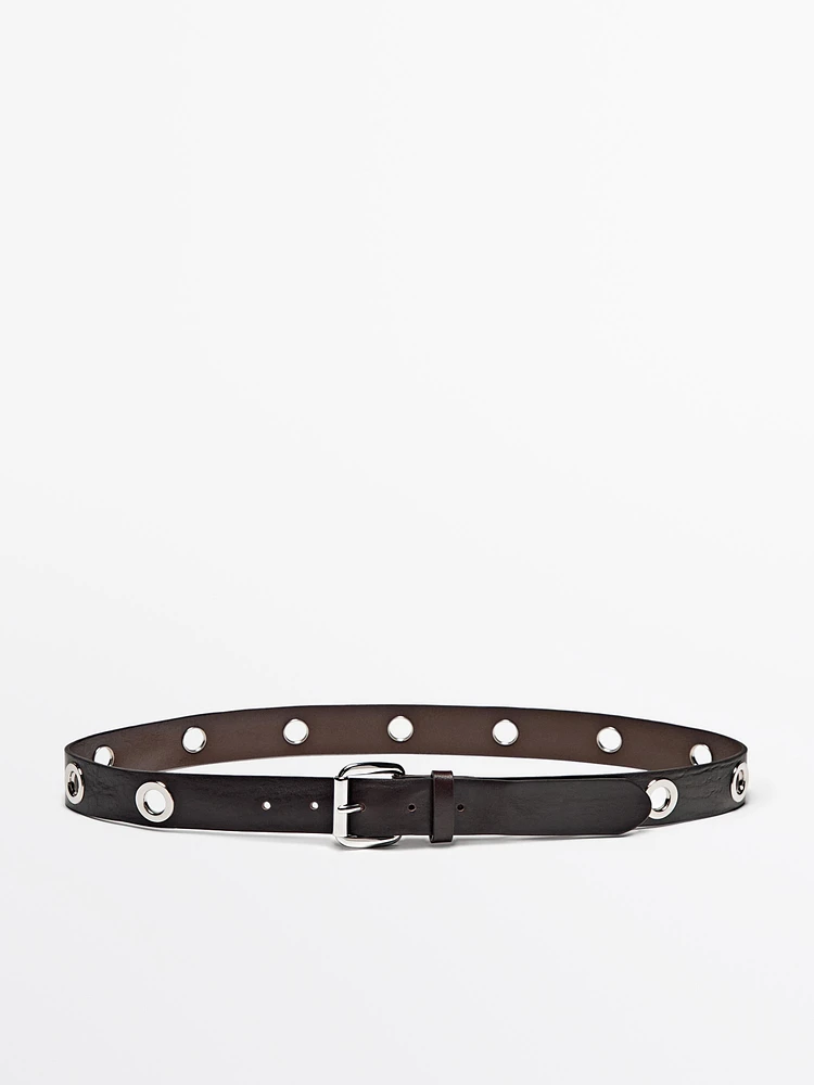 Leather belt with studs