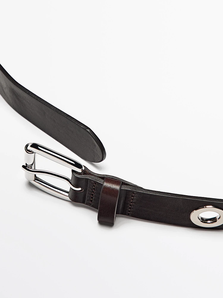 Leather belt with studs