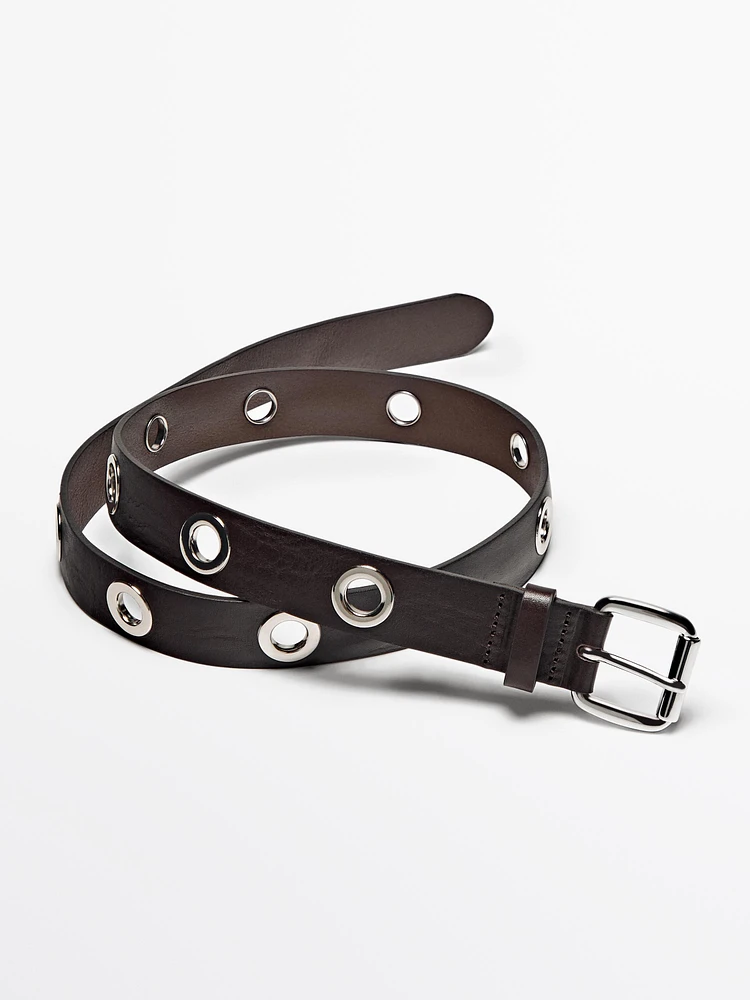 Leather belt with studs