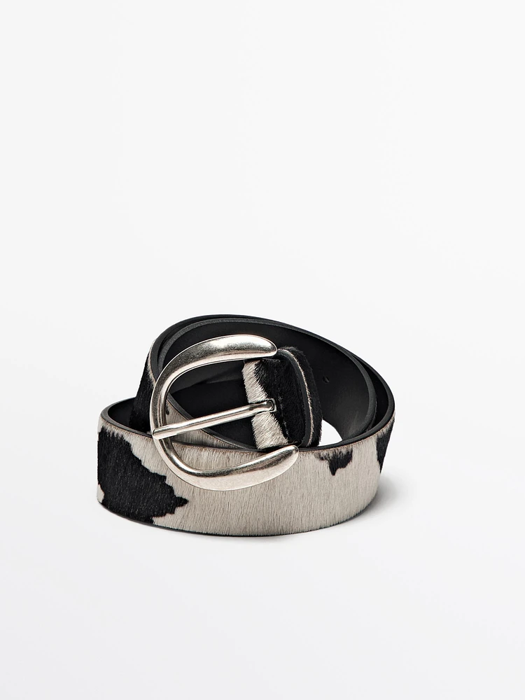 Animal print hair-on leather belt