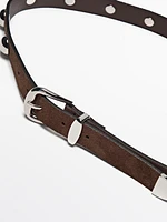 Split suede leather studded belt