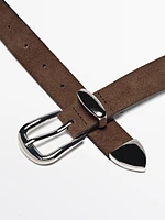 Split suede leather studded belt