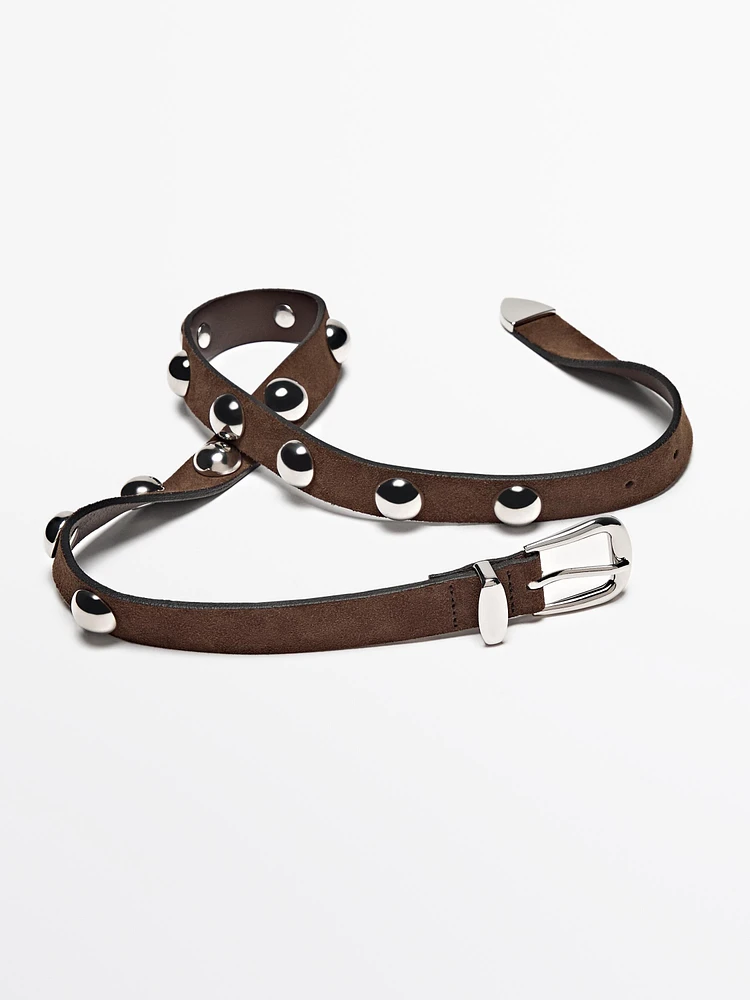 Split suede leather studded belt