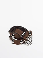 Split suede leather studded belt