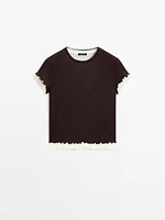T-shirt effet superposé à bords-côtes ondulés