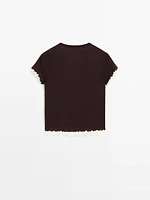 T-shirt effet superposé à bords-côtes ondulés