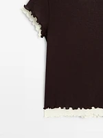T-shirt effet superposé à bords-côtes ondulés