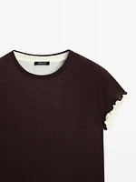 T-shirt effet superposé à bords-côtes ondulés