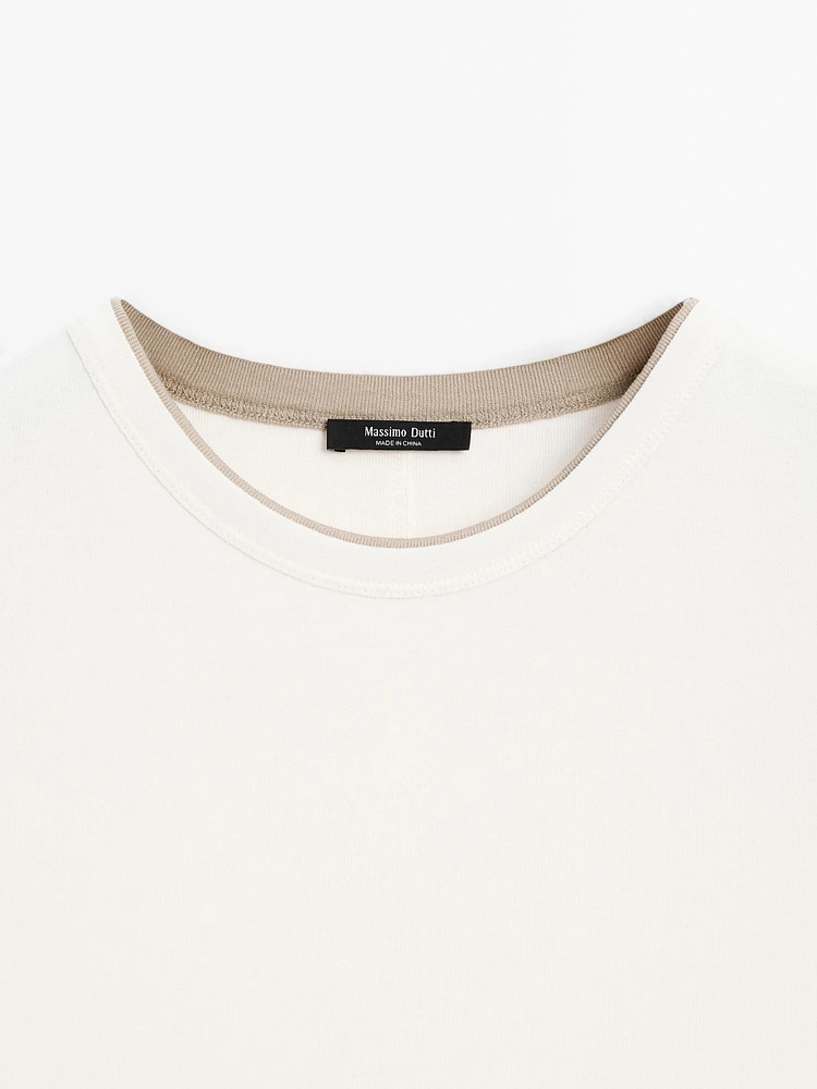 100% cotton contrast ribbed T-shirt