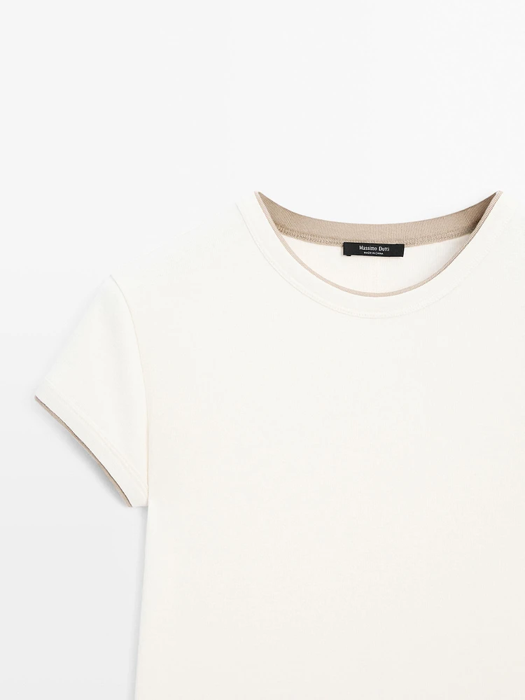 100% cotton contrast ribbed T-shirt
