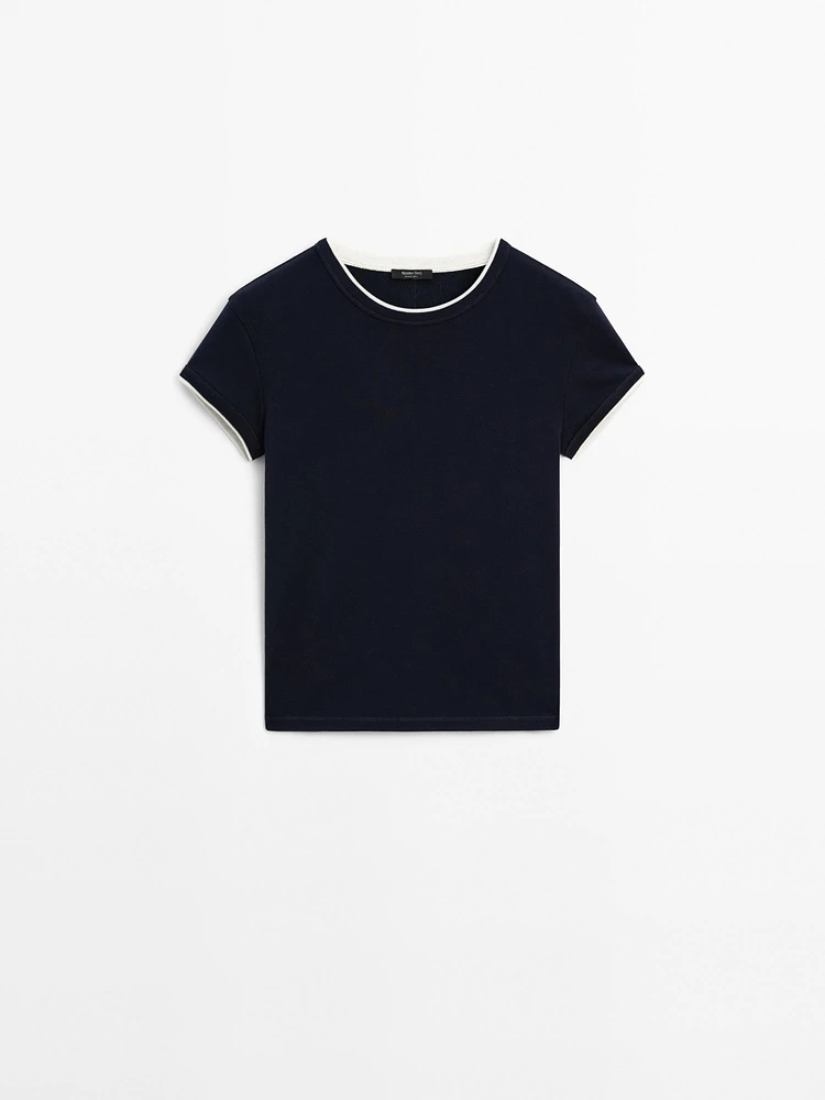 100% cotton contrast ribbed T-shirt