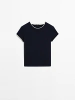 100% cotton contrast ribbed T-shirt