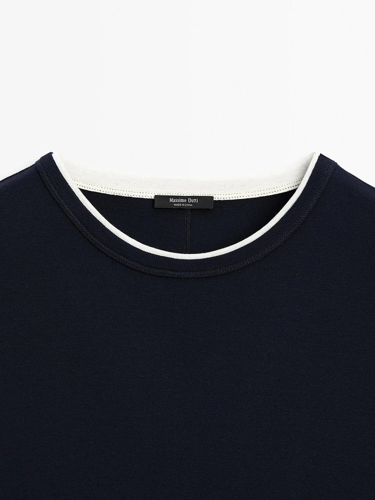 100% cotton contrast ribbed T-shirt