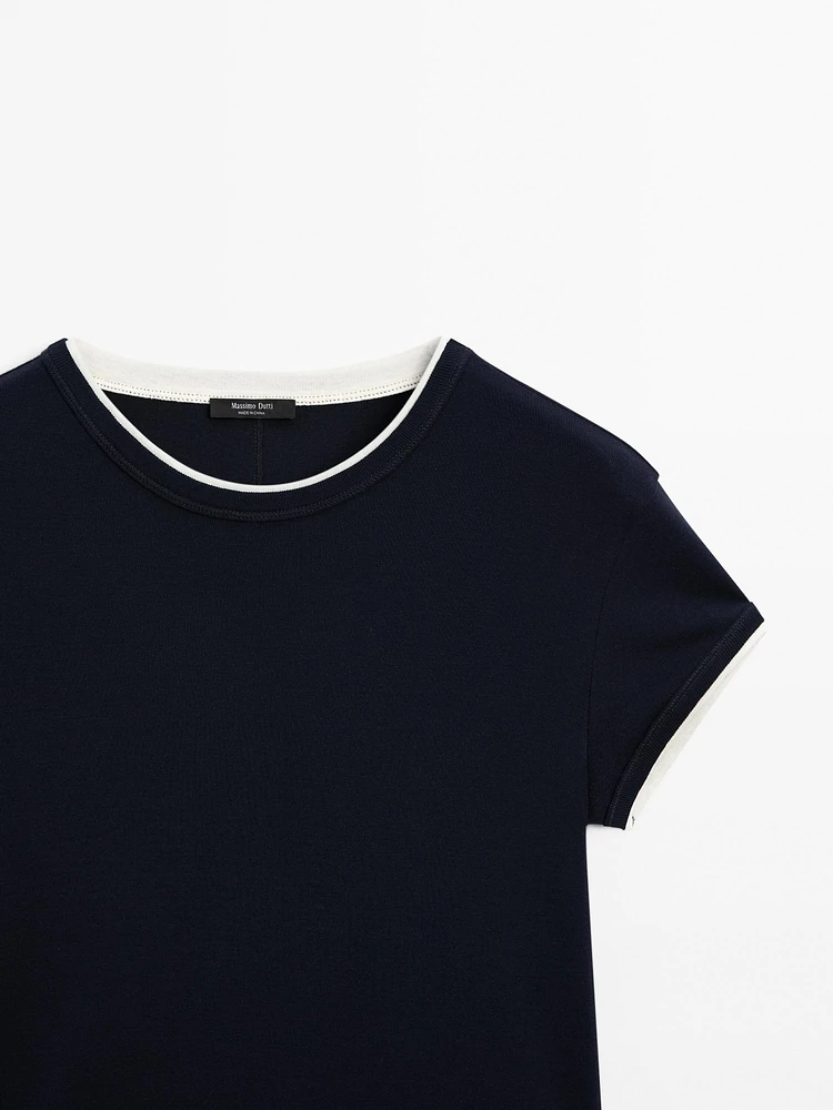 100% cotton contrast ribbed T-shirt