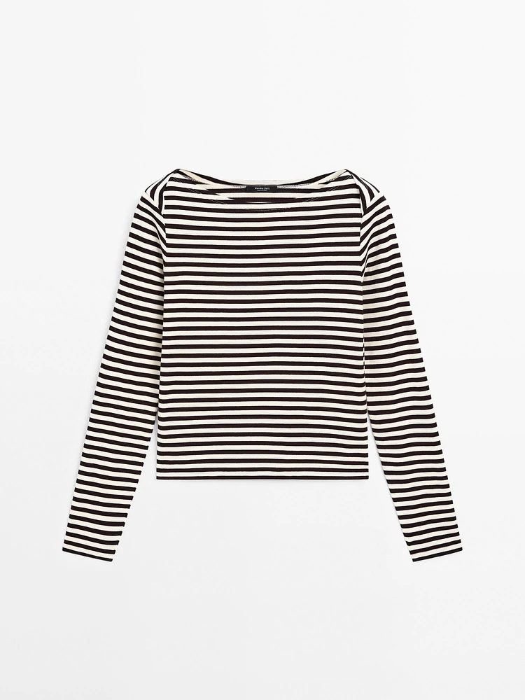 Striped T-shirt with crossover shoulder detail