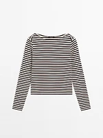 Striped T-shirt with crossover shoulder detail