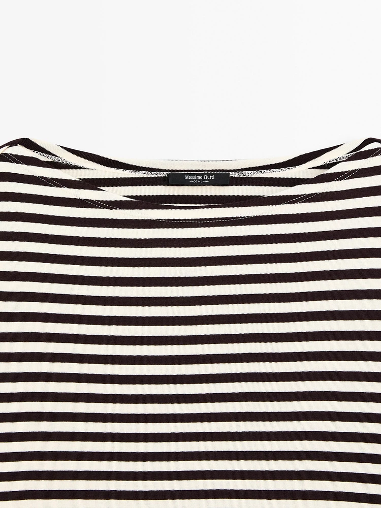 Striped T-shirt with crossover shoulder detail