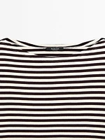 Striped T-shirt with crossover shoulder detail