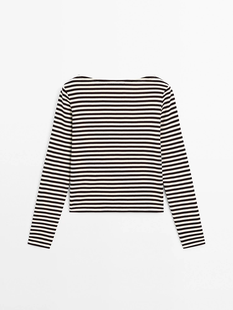 Striped T-shirt with crossover shoulder detail