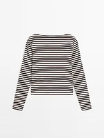 Striped T-shirt with crossover shoulder detail