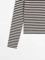 Striped T-shirt with crossover shoulder detail