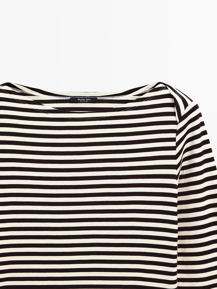 Striped T-shirt with crossover shoulder detail