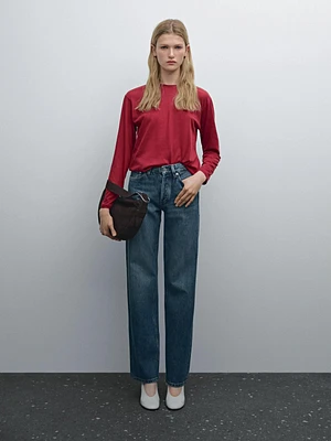 T-shirt slim fit à manches longues en coton