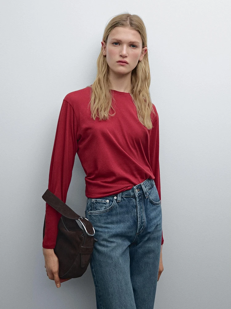 T-shirt slim fit à manches longues en coton