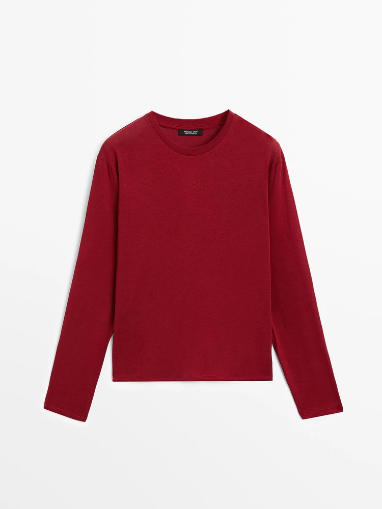 T-shirt slim fit à manches longues en coton